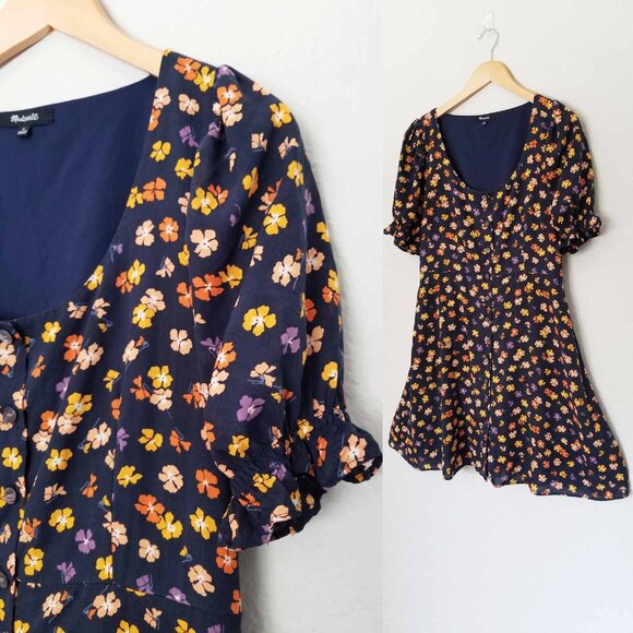 Madewell Smock-Sleeve Button-Front Mini Dress Happy Hibiscus Size 2 Floral $128 - Picture 15 of 16